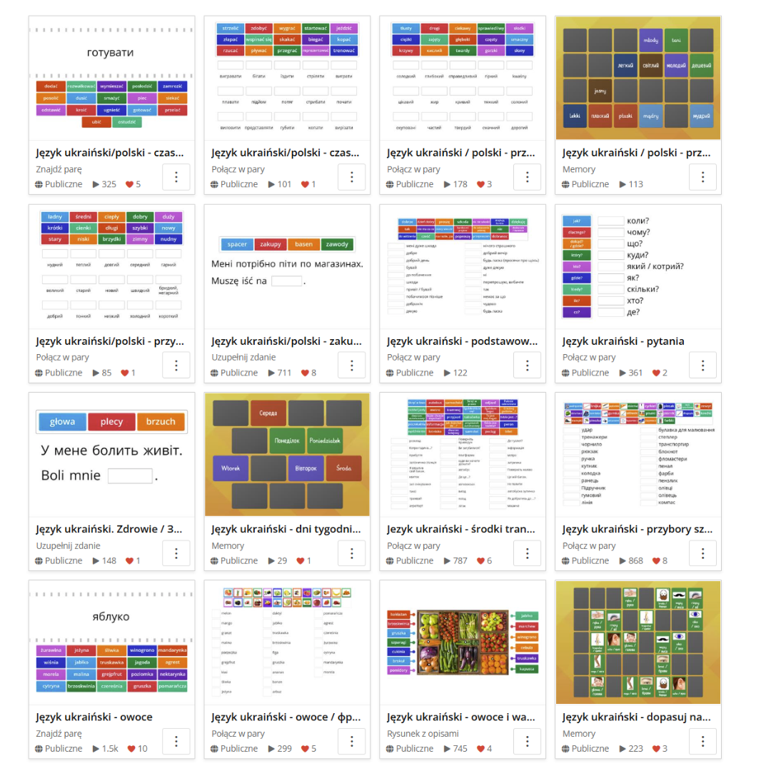 Grafika Język ukraiński - interaktywne ćwiczenia na platformie Wordalll