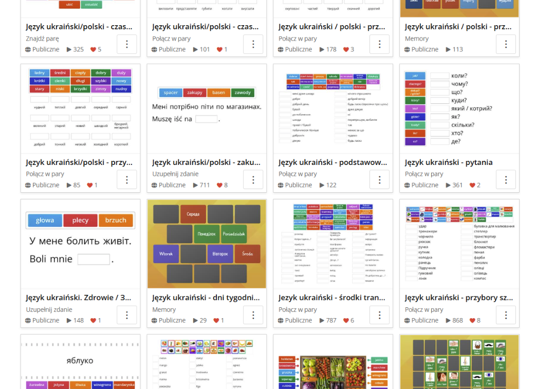 Język ukraiński - interaktywne ćwiczenia na platformie Wordalll