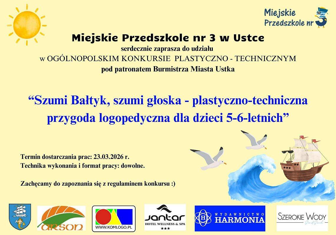 Konkurs plastyczno-technicznym pt. „Szumi Bałtyk, szumi głoska – plastyczno-techniczna przygoda logopedyczna dla dzieci 5–6-letnich”