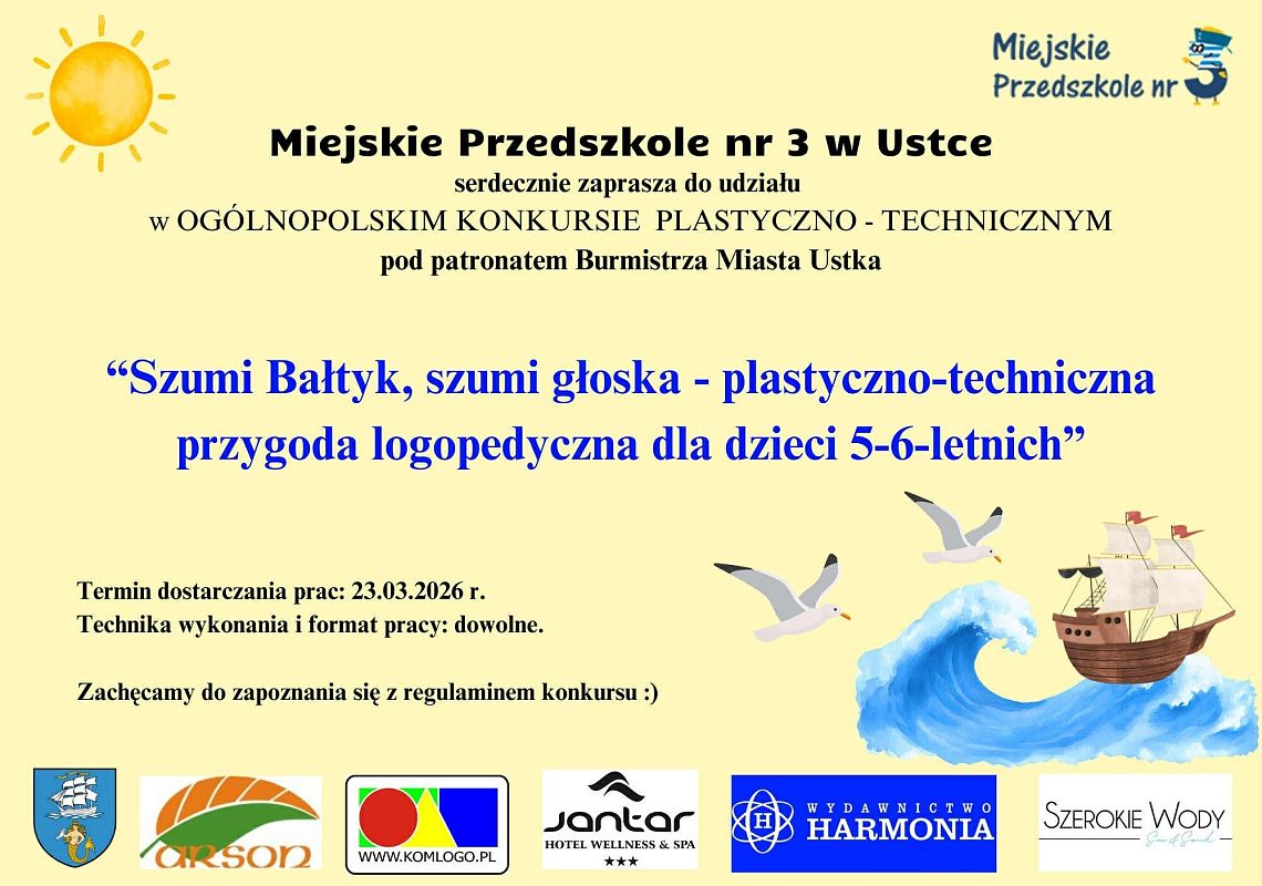 Konkurs plastyczno-technicznym pt. „Szumi Bałtyk, szumi głoska – plastyczno-techniczna przygoda logopedyczna dla dzieci 5–6-letnich”
